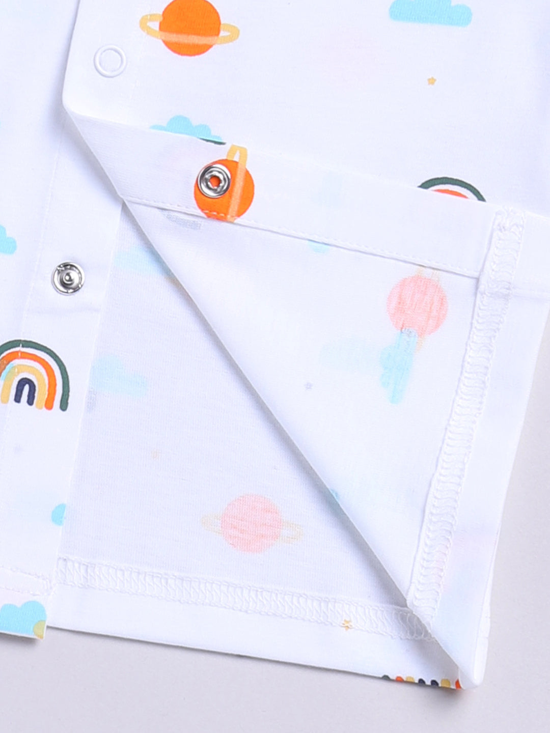 White Cotton Full Sleeves Graphic Nightwear Set