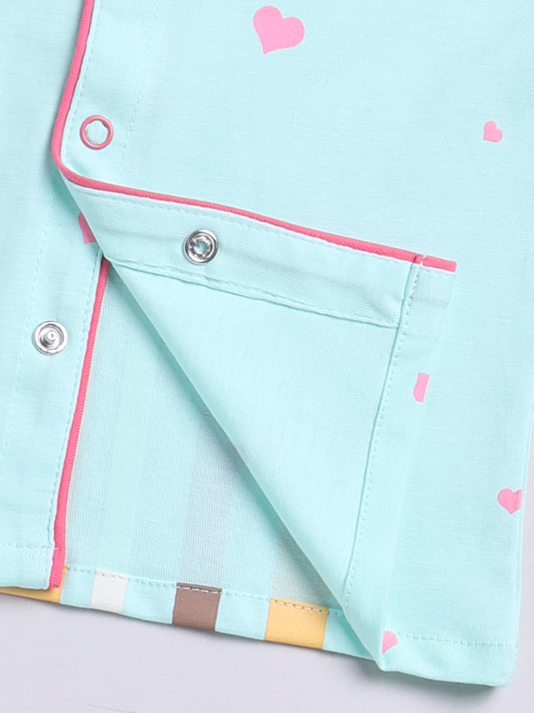 'Hearts' Sea Green Cotton Full Sleeves Nightwear Set