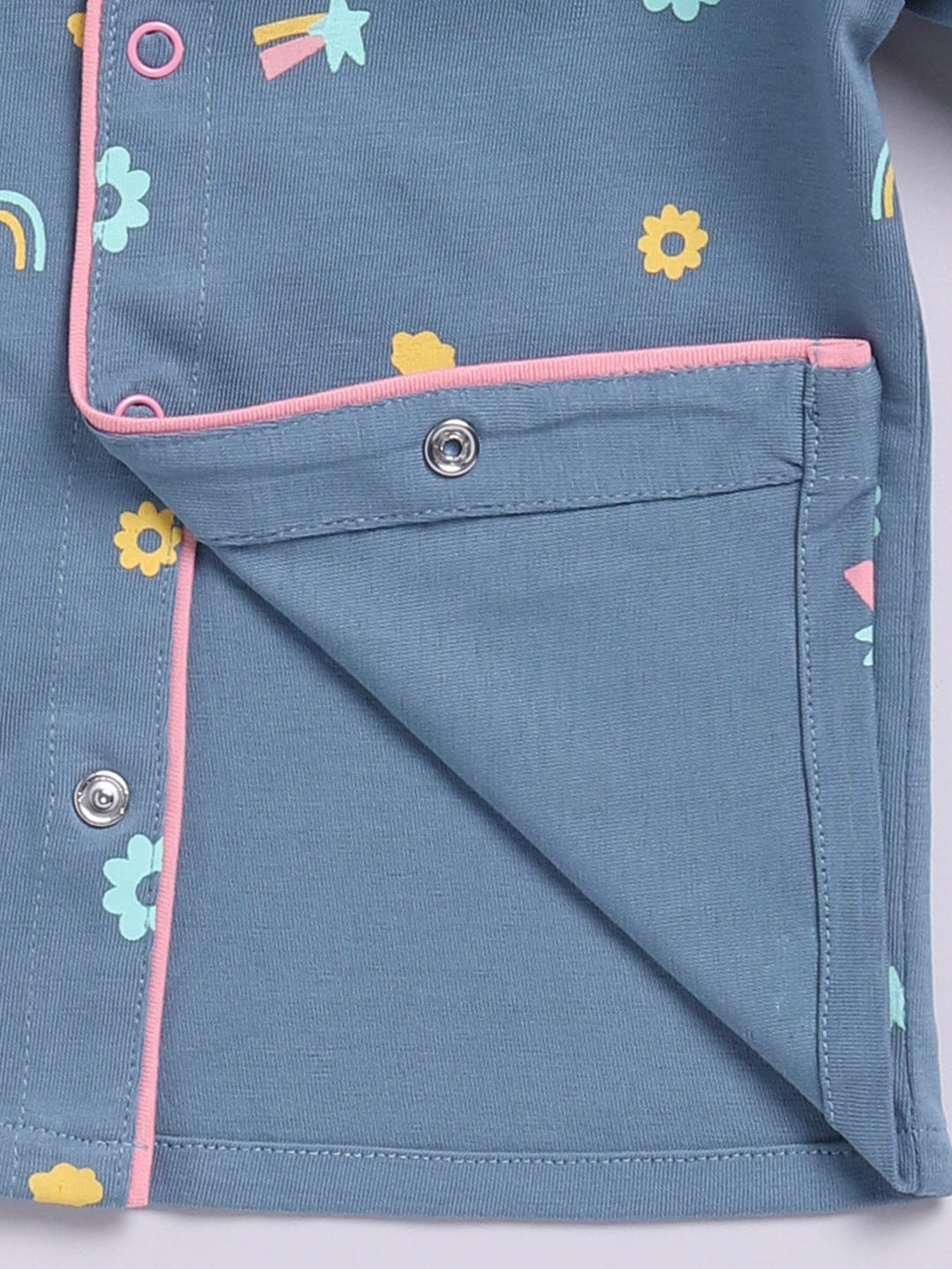 Blue Cotton Full Sleeves Typography Nightwear Set