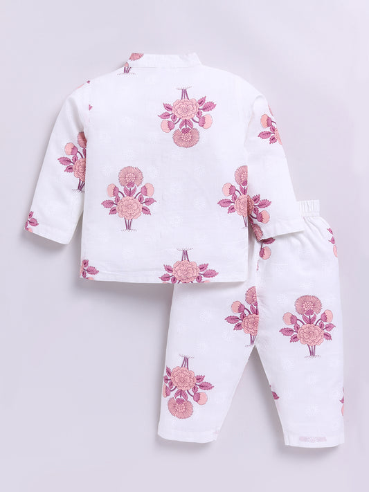 Offwhite Cotton Full Sleeves Floral Nightwear Set