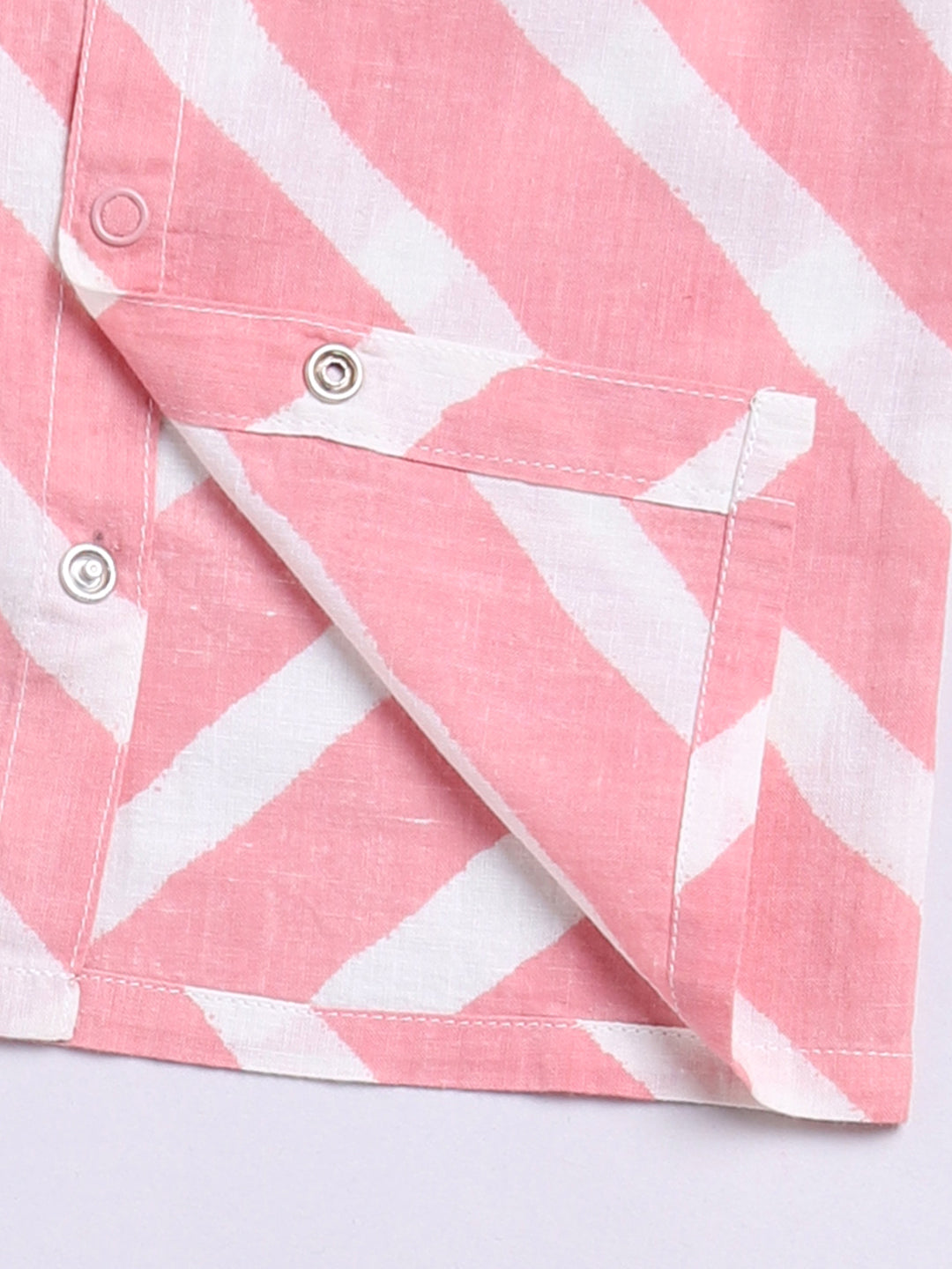 Pink Cotton Full Sleeves Striped Nightwear Set