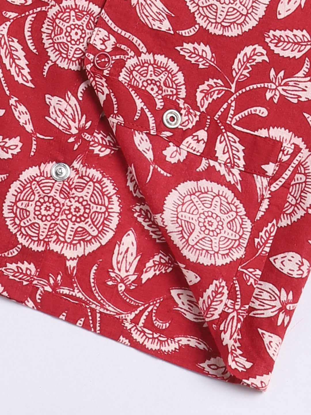 Red Cotton Full Sleeves Floral Nightwear Set