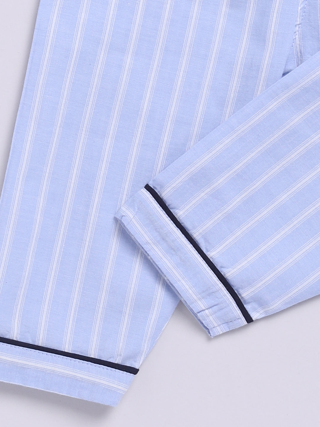 Blue Cotton Full Sleeves Striped Nightwear Set