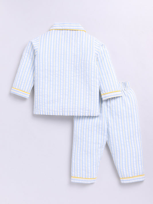Blue Cotton Full Sleeves Striped Nightwear Set