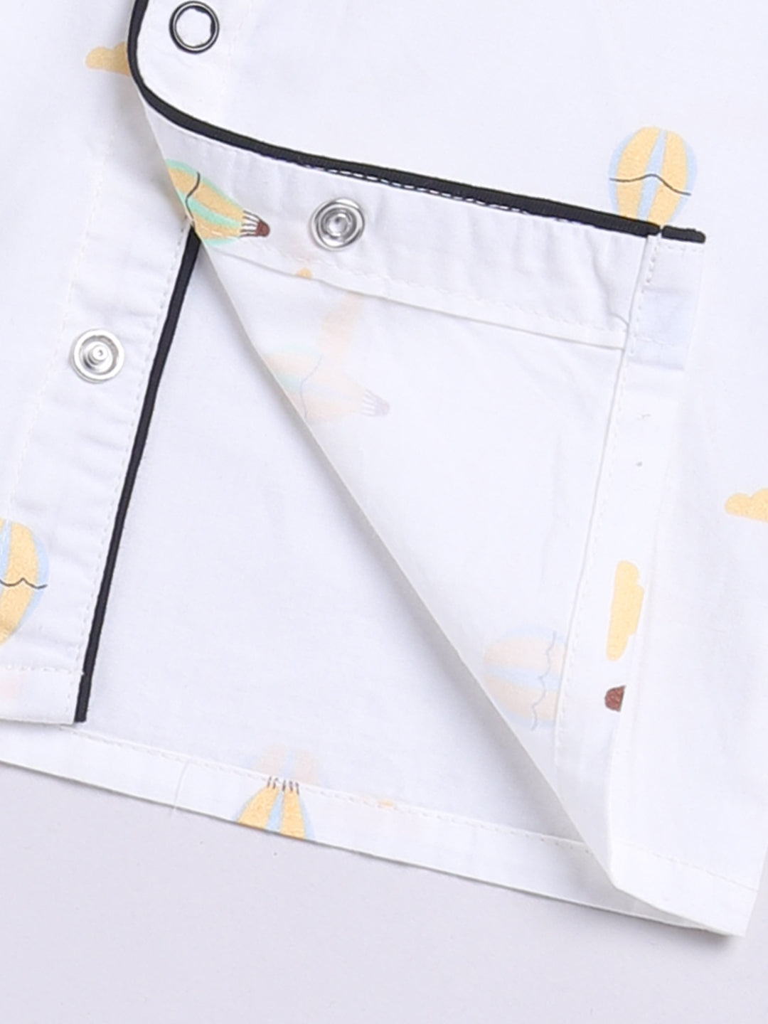 "Hot air Balloon" White Cotton Full Sleeves Nightwear Set