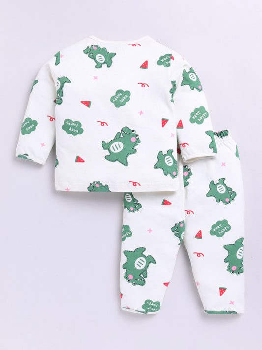 Dino Off-white Cotton Full Sleeves Nightwear Set