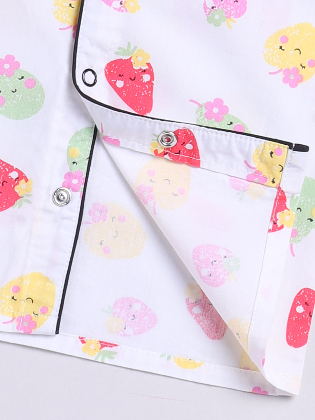 Fruity White Cotton Full Sleeves Nightwear Set