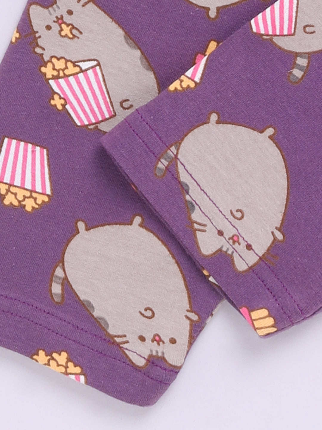 'Kitty' Purple Cotton Half Sleeves Nightwear Set