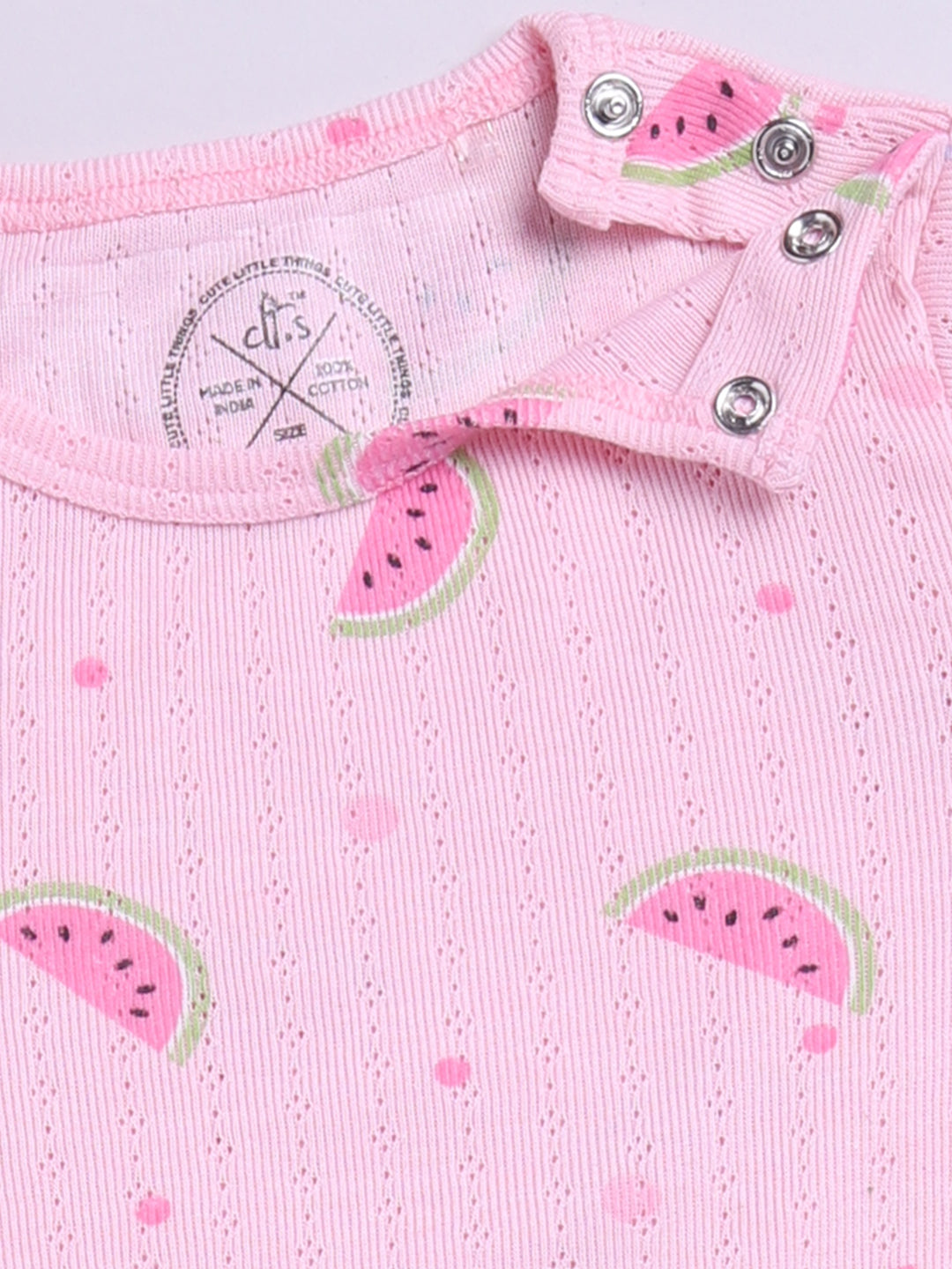'Watermelon' Pink Cotton Full Sleeves Nightwear Set