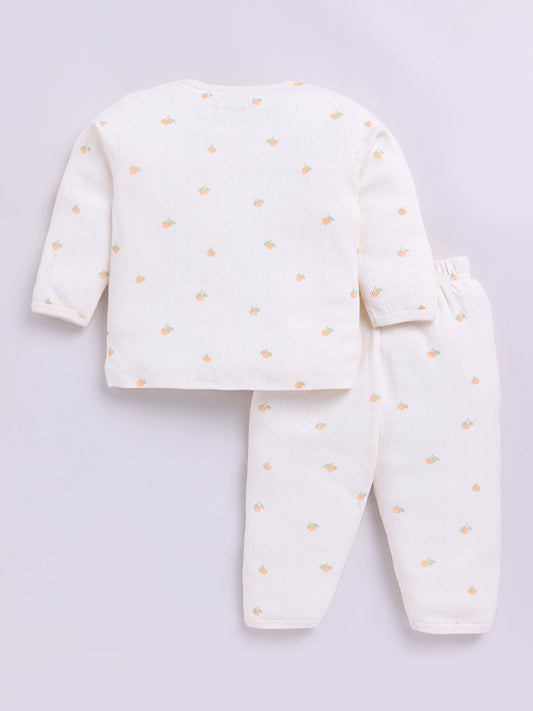 'Orange' Cream Cotton Full Sleeves Nightwear Set