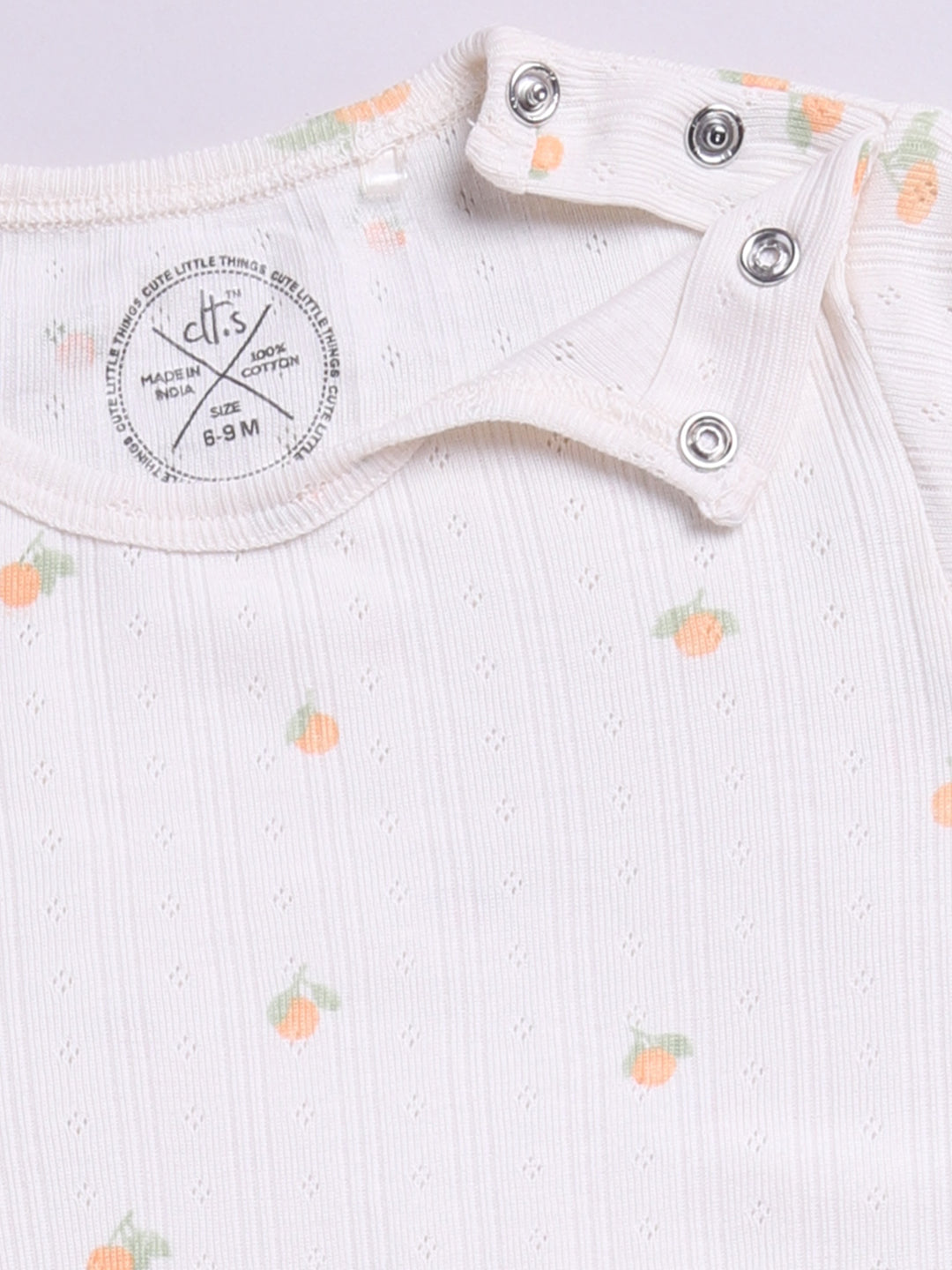 'Orange' Cream Cotton Full Sleeves Nightwear Set