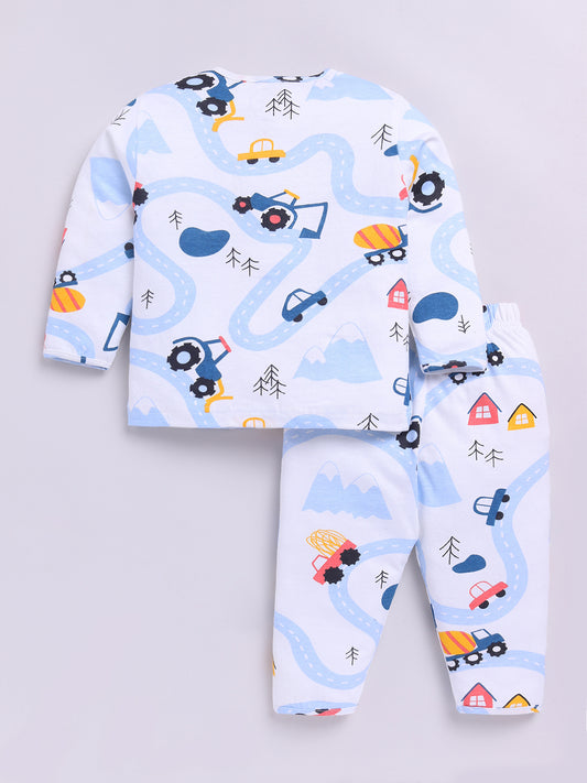 Blue Cotton Full Sleeves Graphic Nightwear Set