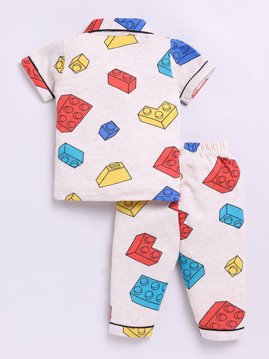 Legos Cream Cotton Half Sleeves Nightwear Set
