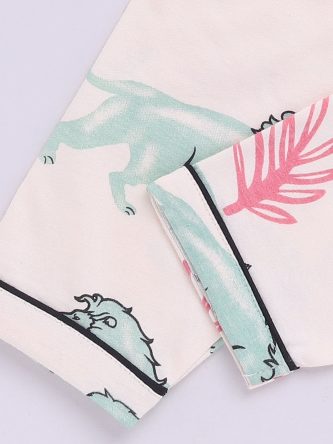 Cream Animal Kingdom Cotton Half Sleeves Nightwear Set