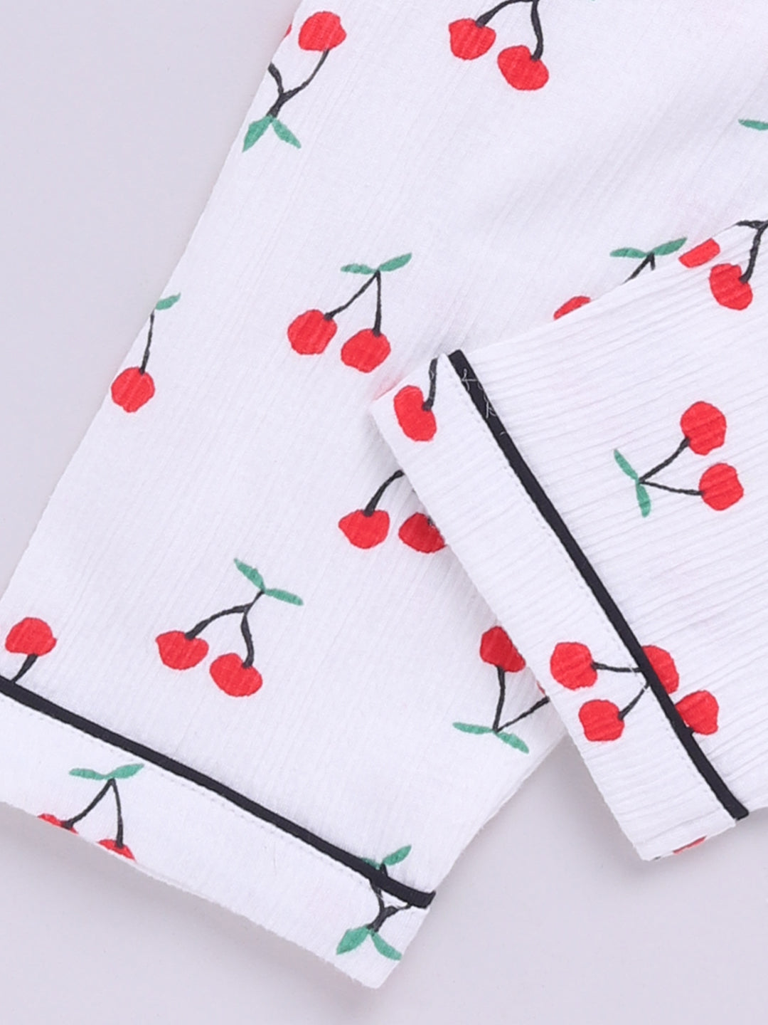 Cherry White Cotton Full Sleeves Nightwear Set