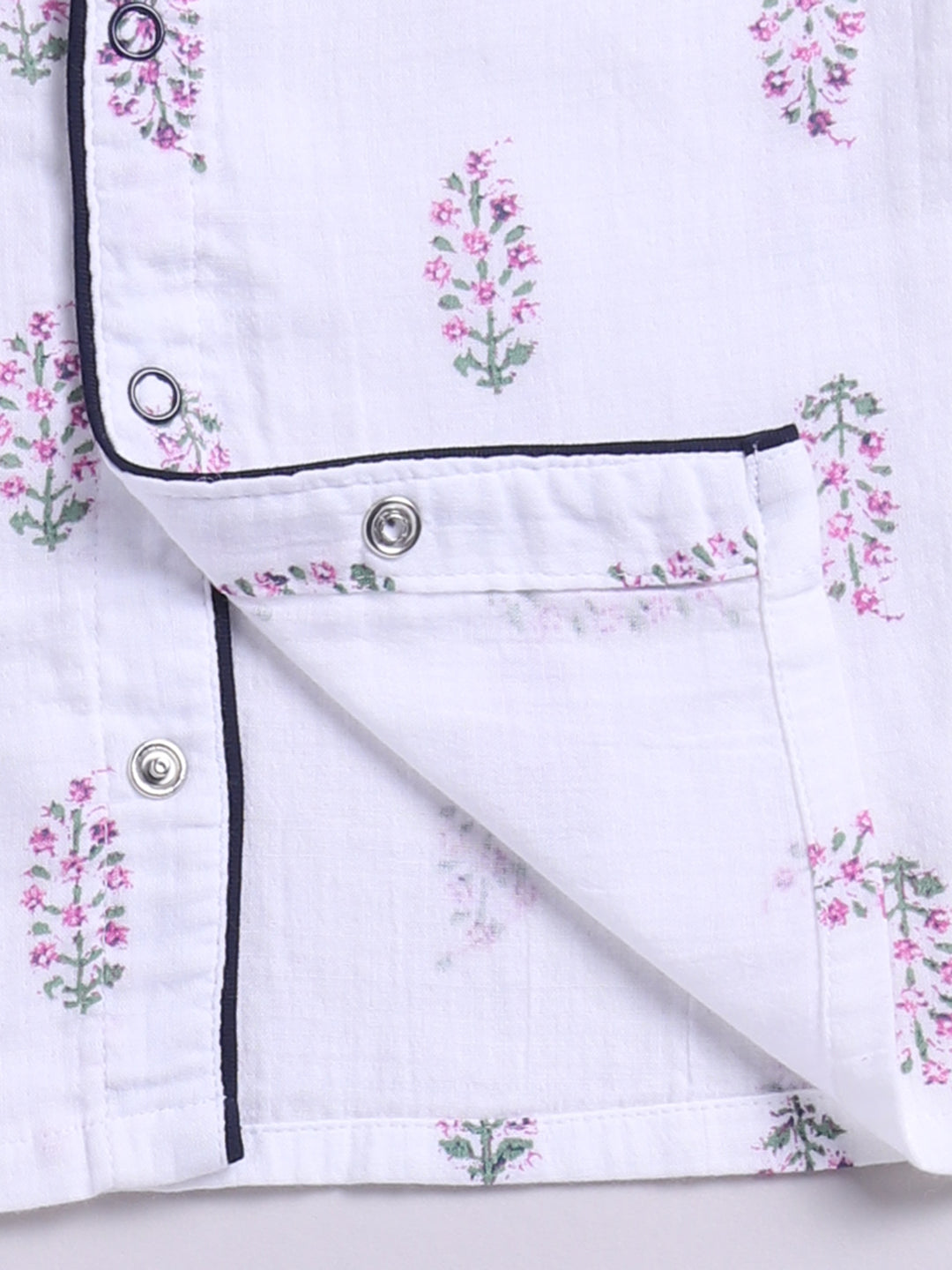 White Cotton Full Sleeves Floral Nightwear Set