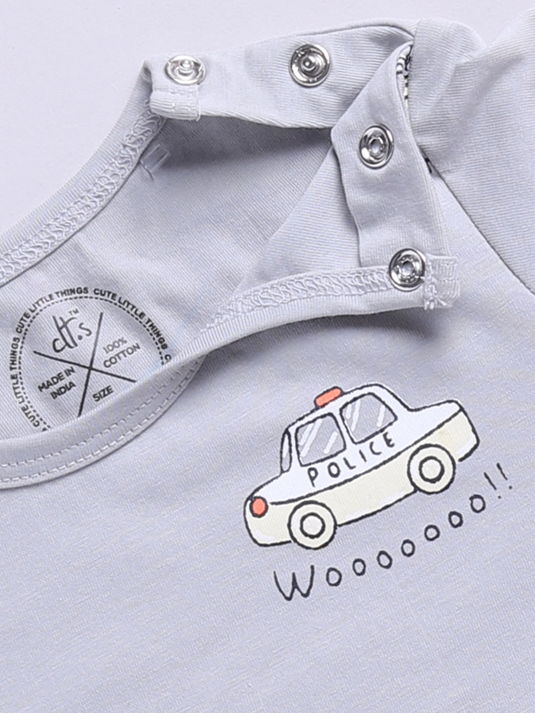 'Cars' Grey Cotton Knitted Full Sleeve Night Suit