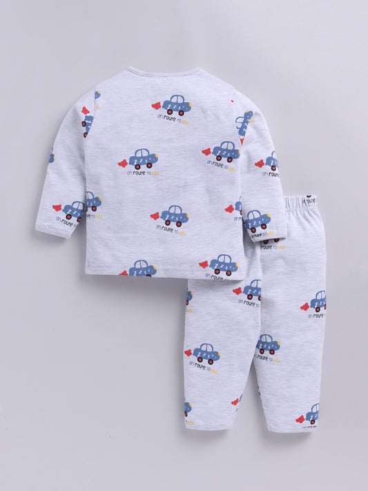 'Cars' Grey Cotton Knitted Full Sleeve Night Suit