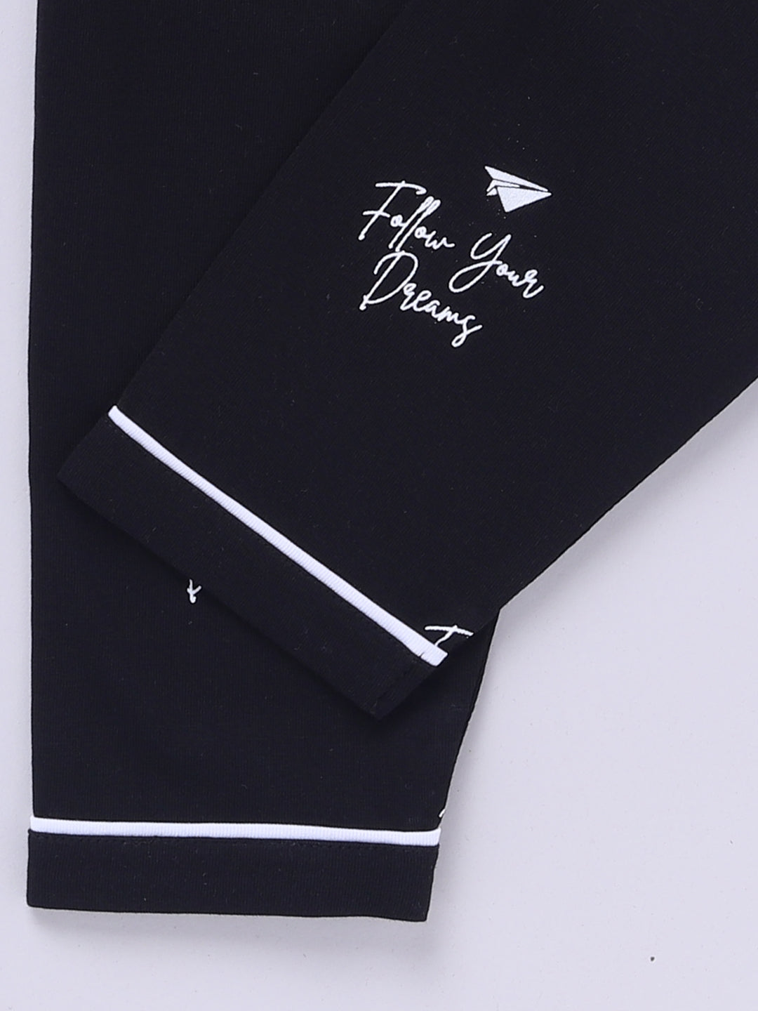 Black Cotton Knitted Typography Full Sleeve Night Suit