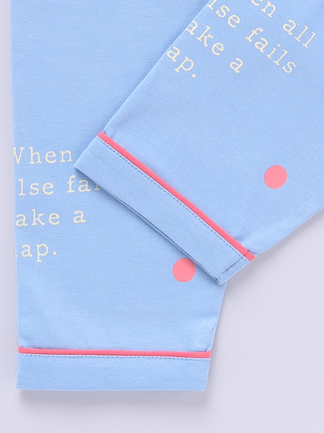 Blue Cotton Knitted Typography Full Sleeve Night Suit