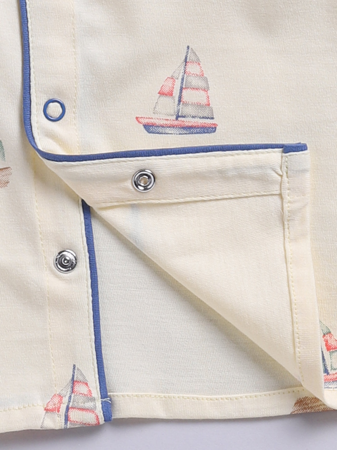 'Boats' Yellow Cotton Knitted Full Sleeve Night Suit