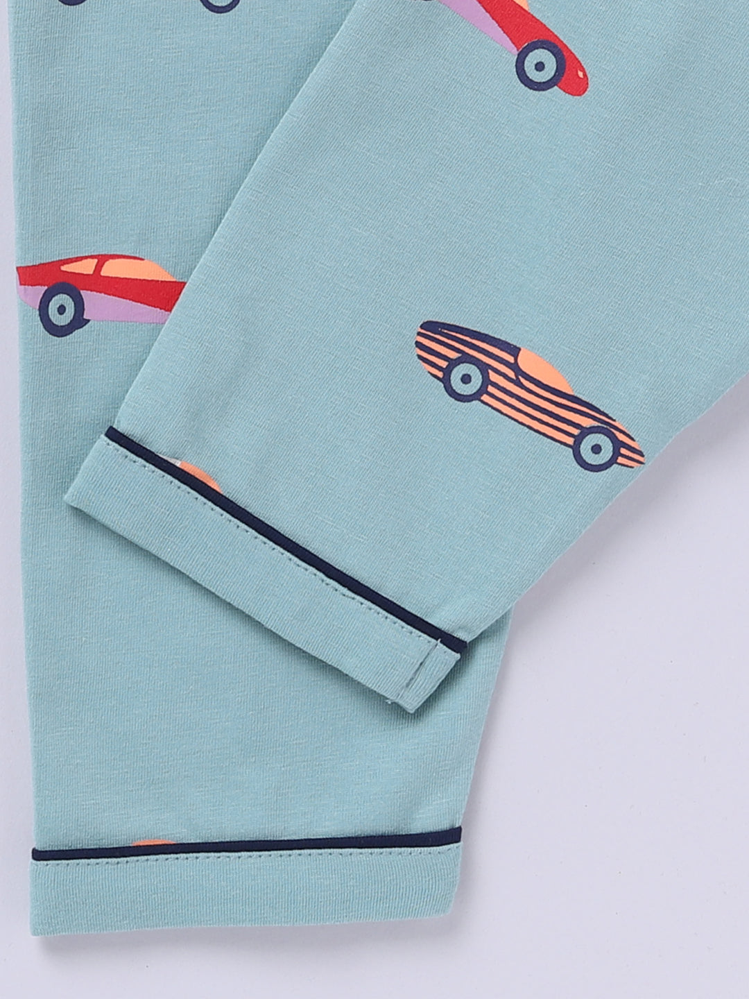 'Cars' Green Cotton Knitted Full Sleeve Night Suit