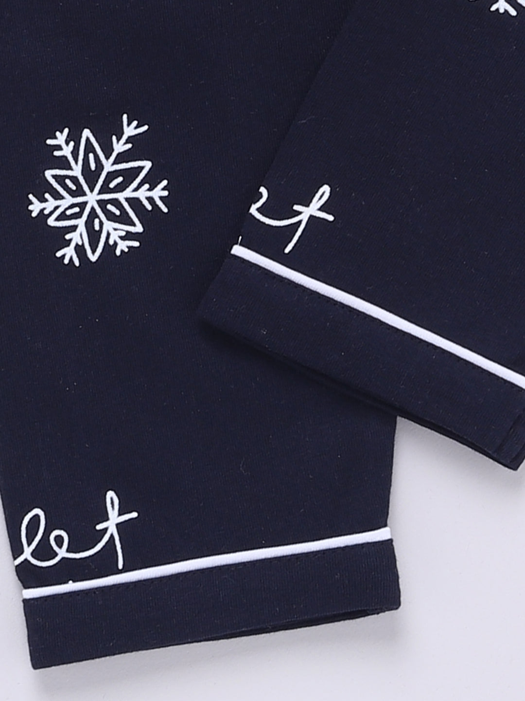 'Snowflake' Blue Cotton Knitted Full Sleeve Night Suit