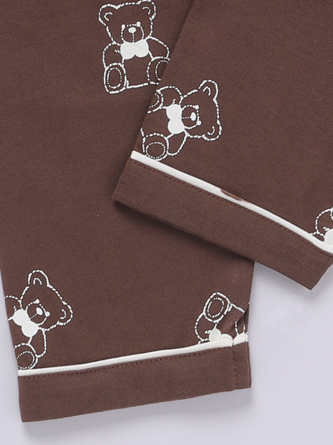 Teddy Bear Brown Cotton Knitted Full Sleeve Night Suit