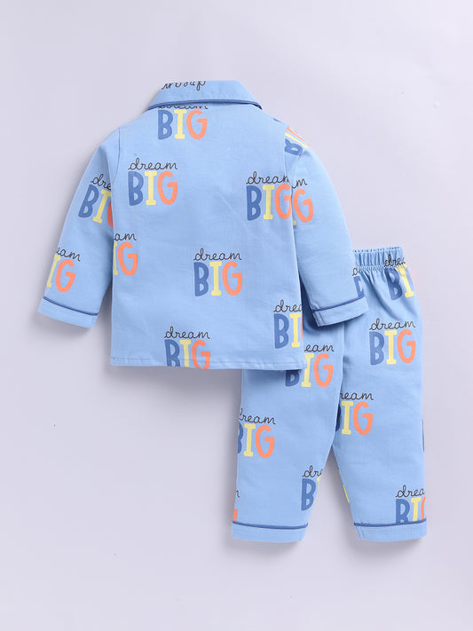 "Big Dreams" Blue Cotton Full Sleeve Night Suit
