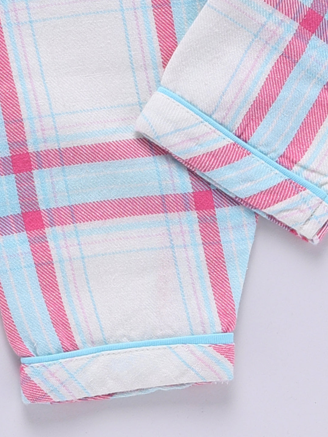 Blue Cotton Woven Checked Full Sleeve Night Suit