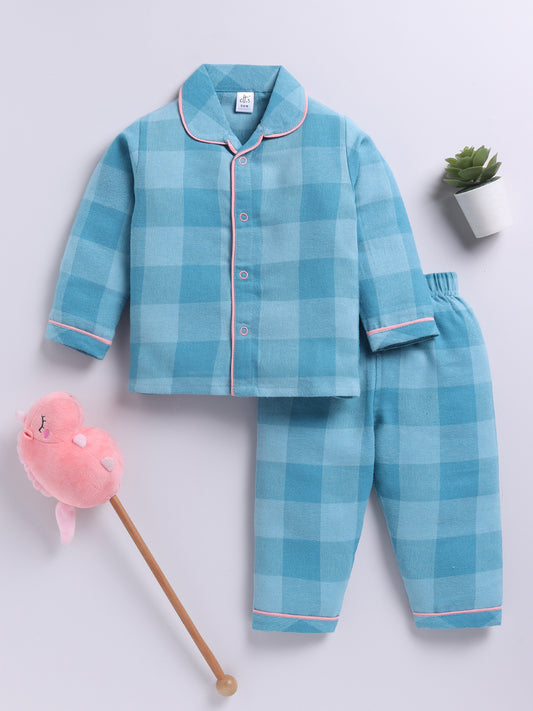 "You are so Loved ❤️" Blue Cotton Flannel Full Sleeve Night Suit