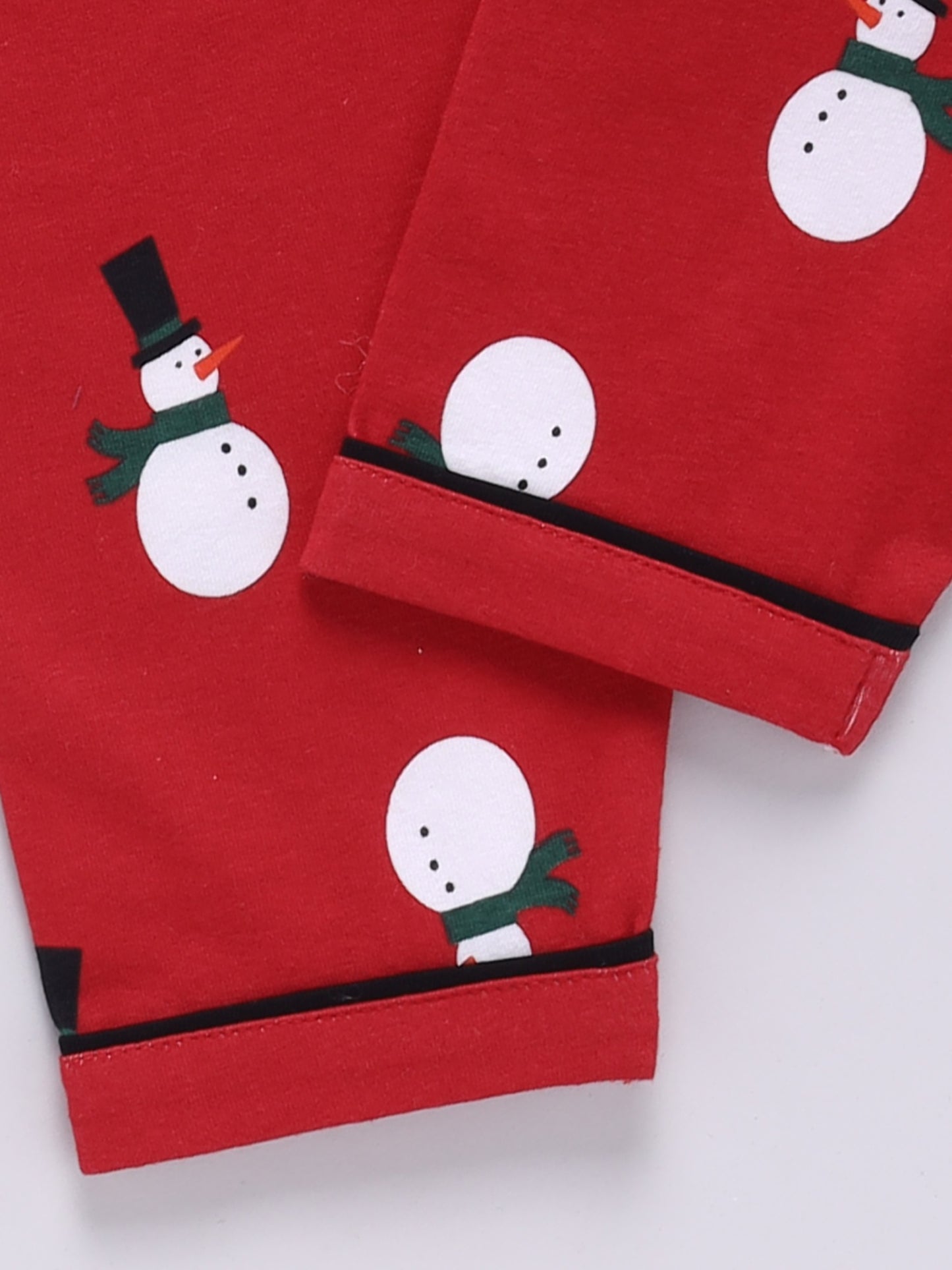 "Snowman" Theme Red Cotton Full Sleeve Night Suit