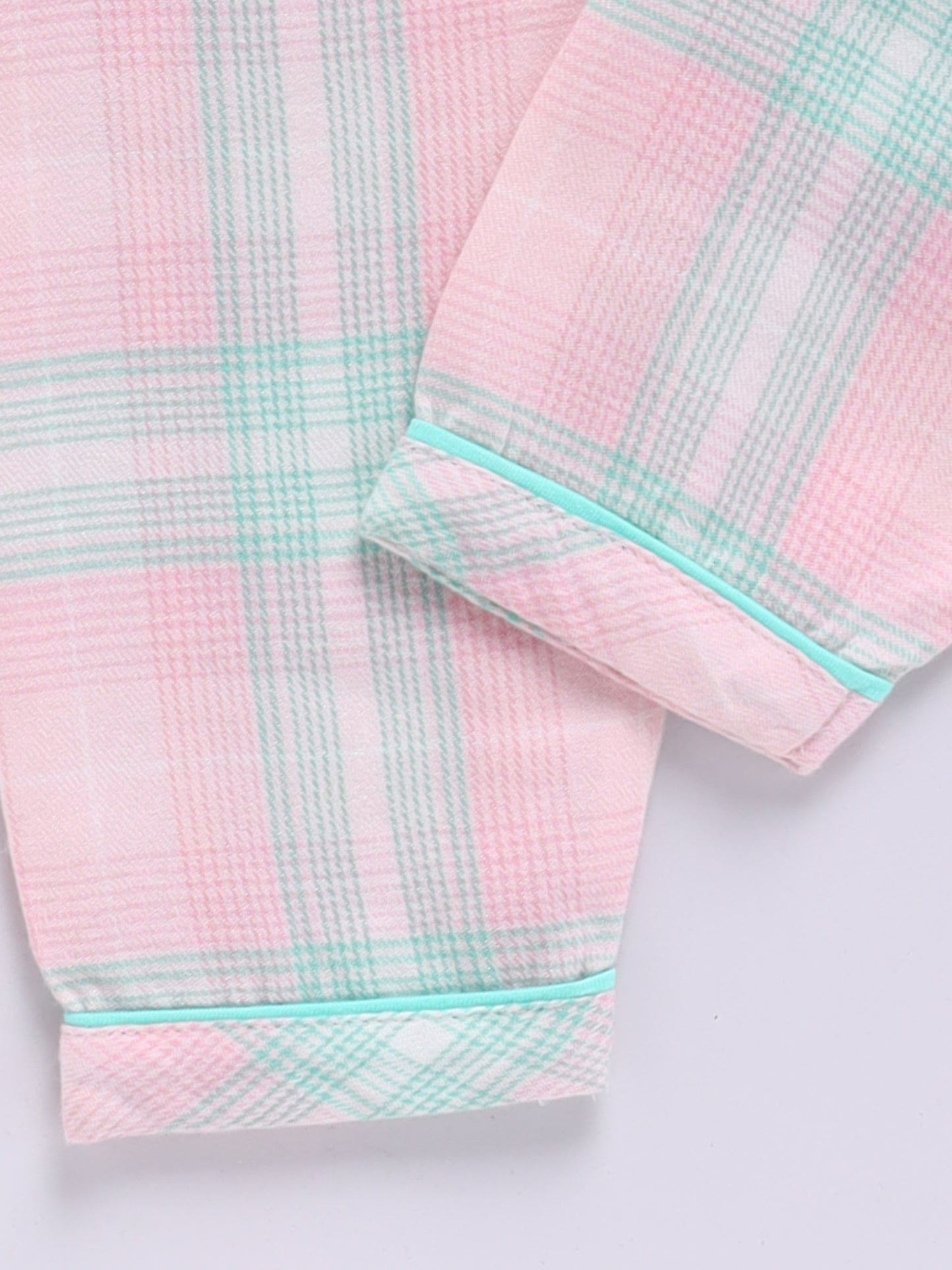 Pink Cotton Woven Checked Full Sleeve Night Suit