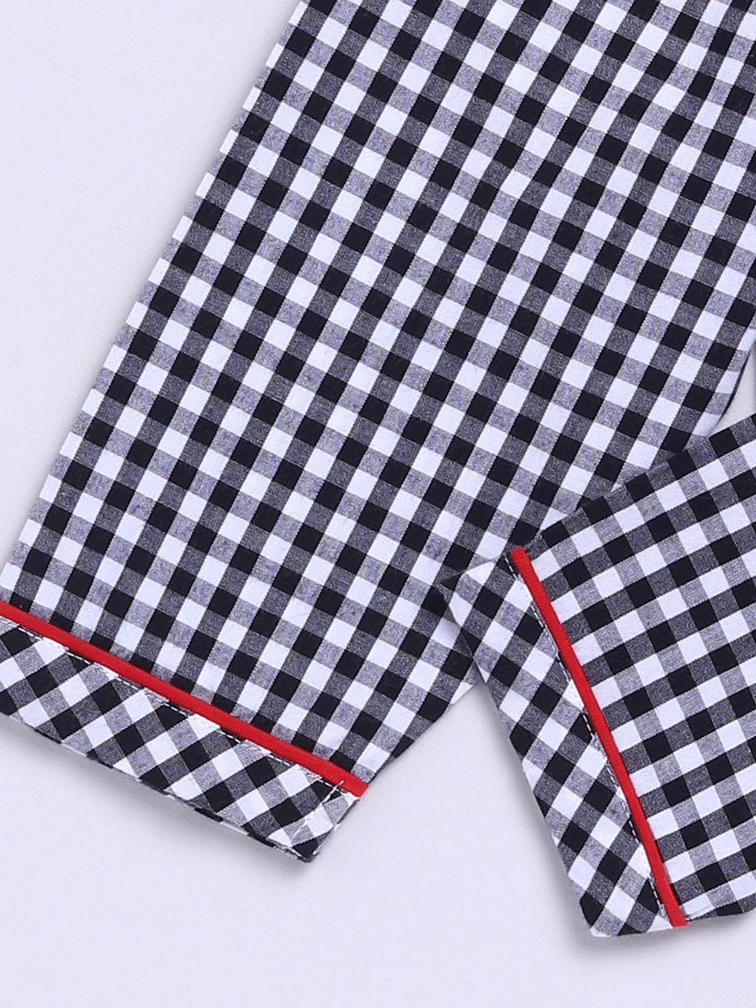 "Limited Edition" Black Cotton Woven Checked Full Sleeve Night Suit