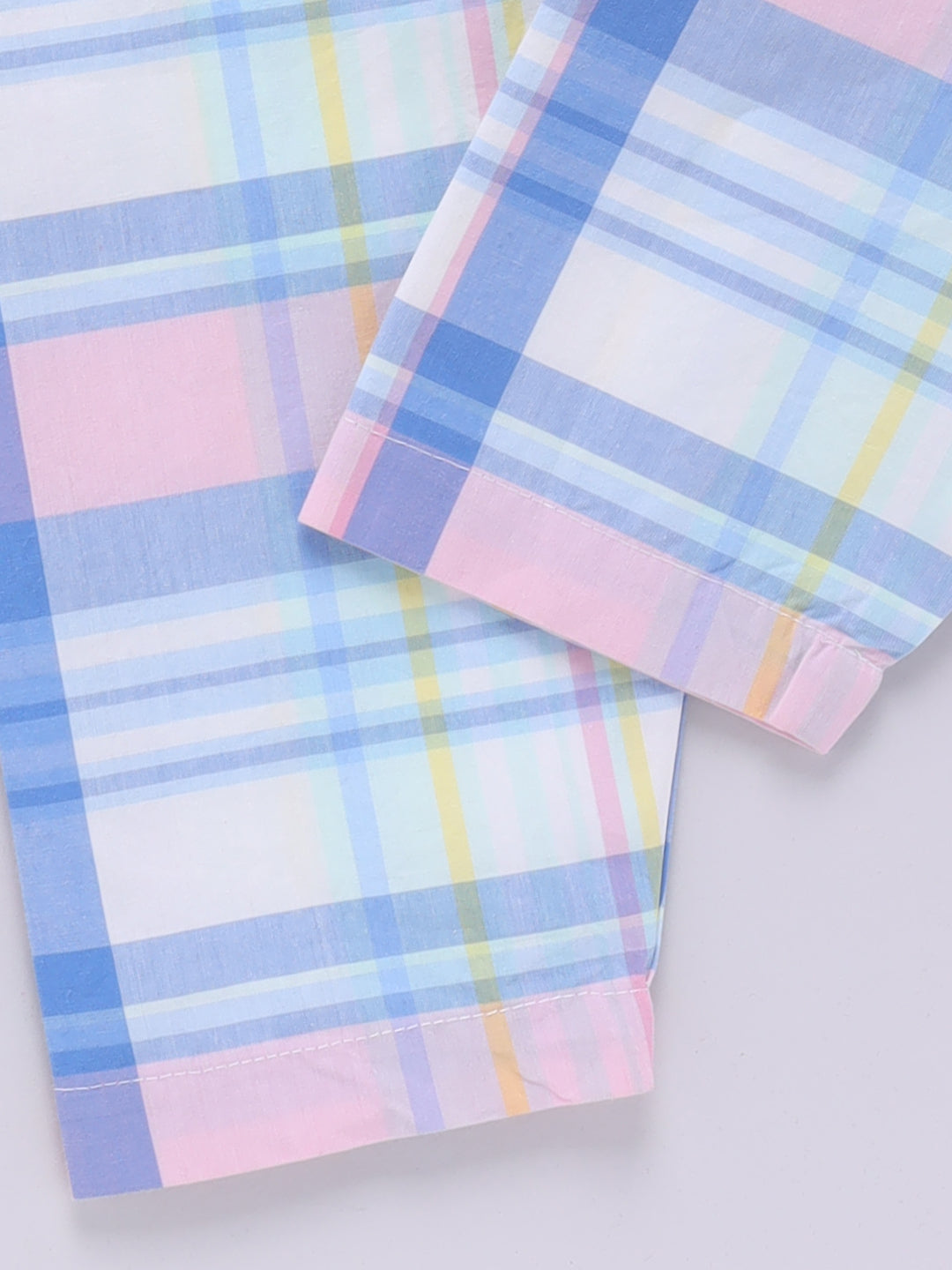 Multi Cotton Woven Checked Full Sleeve Night Suit