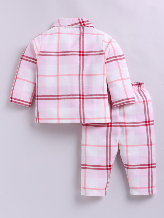 Pink Checked Flannel Full Sleeve Night Suit