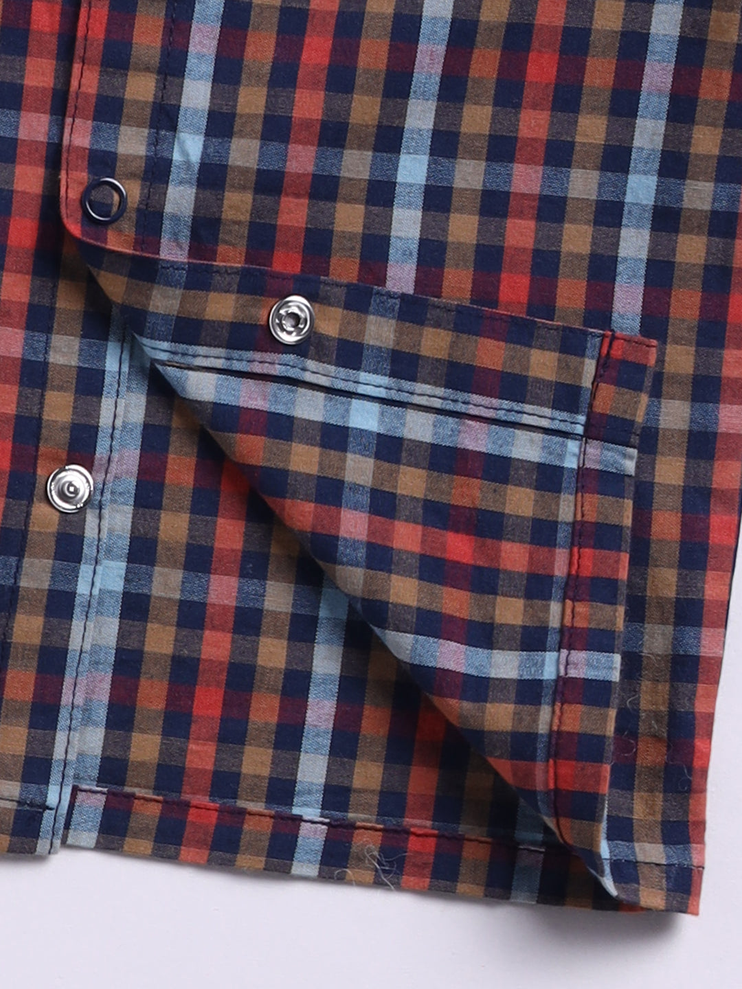 Blue & Red Cotton Woven Checked Full Sleeve Night Suit
