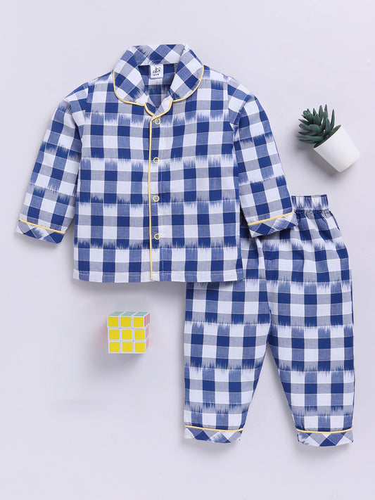 " My Dad is My Hero" Limited Edition Blue Checkered Typography Full Sleeve Night Suit