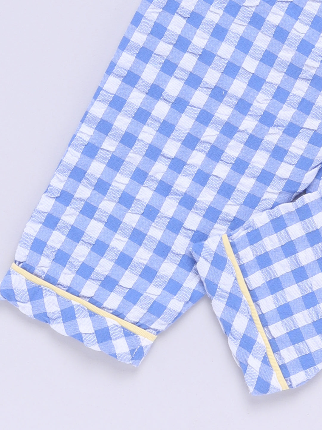 Blue Cotton Woven Checked Full Sleeve Night Suit