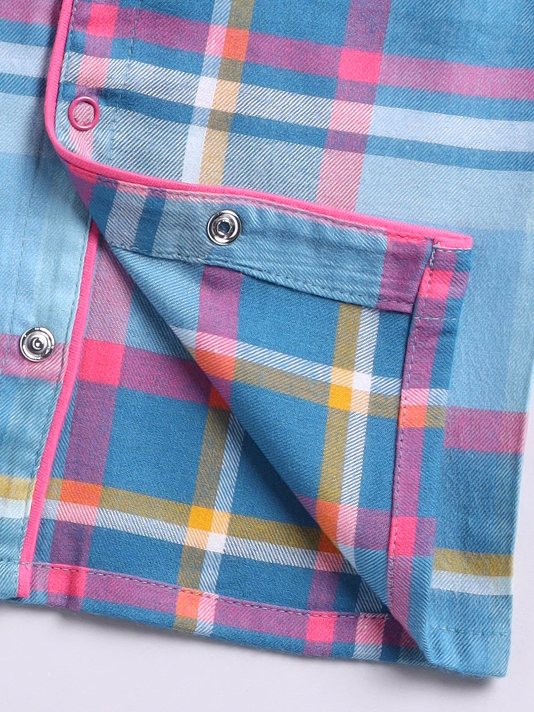 Blue & Pink Cotton Woven Checked Full Sleeve Night Suit