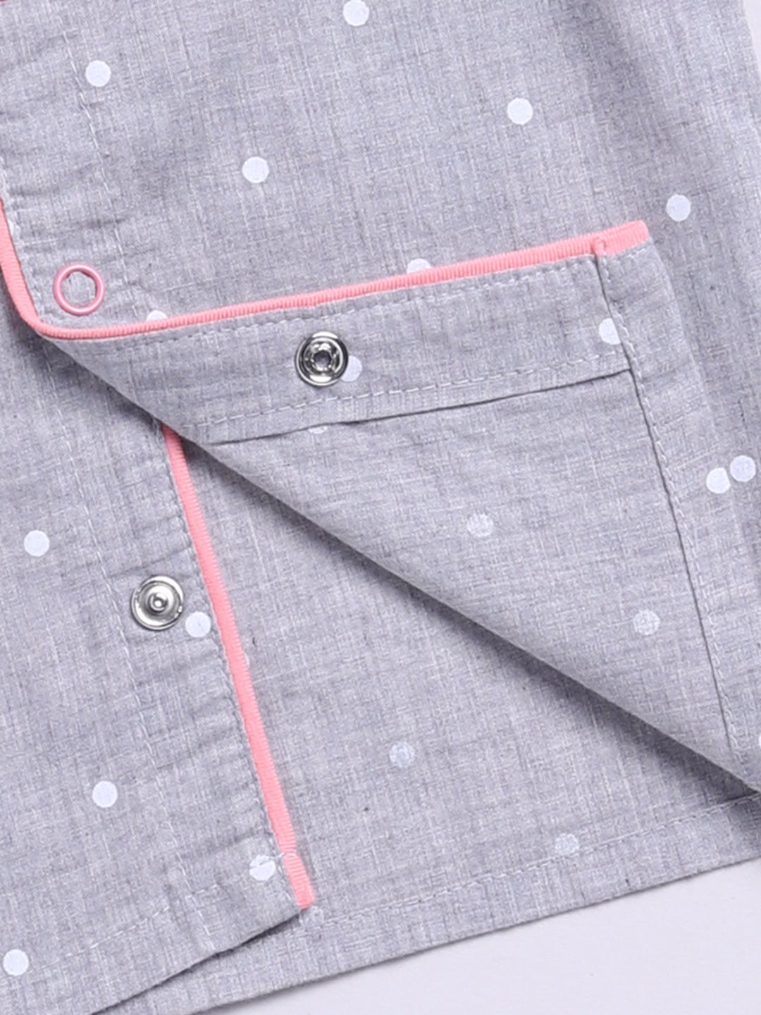 'Mini Influencer' Backprint Grey Polka Dots Full Sleeve Night Suit