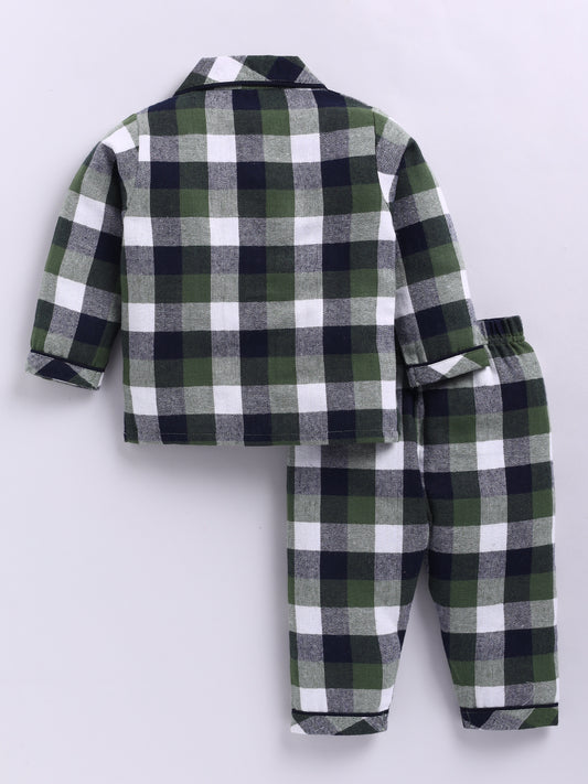 Green Checked Flannel Full Sleeve Night Suit