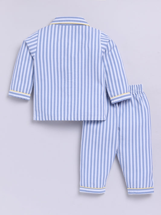 Blue Cotton Striped Full Sleeve Night Suit