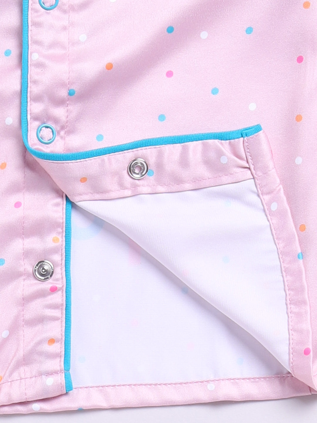 Peach Polka Dots Birthday Full Sleeve Satin Night Suit