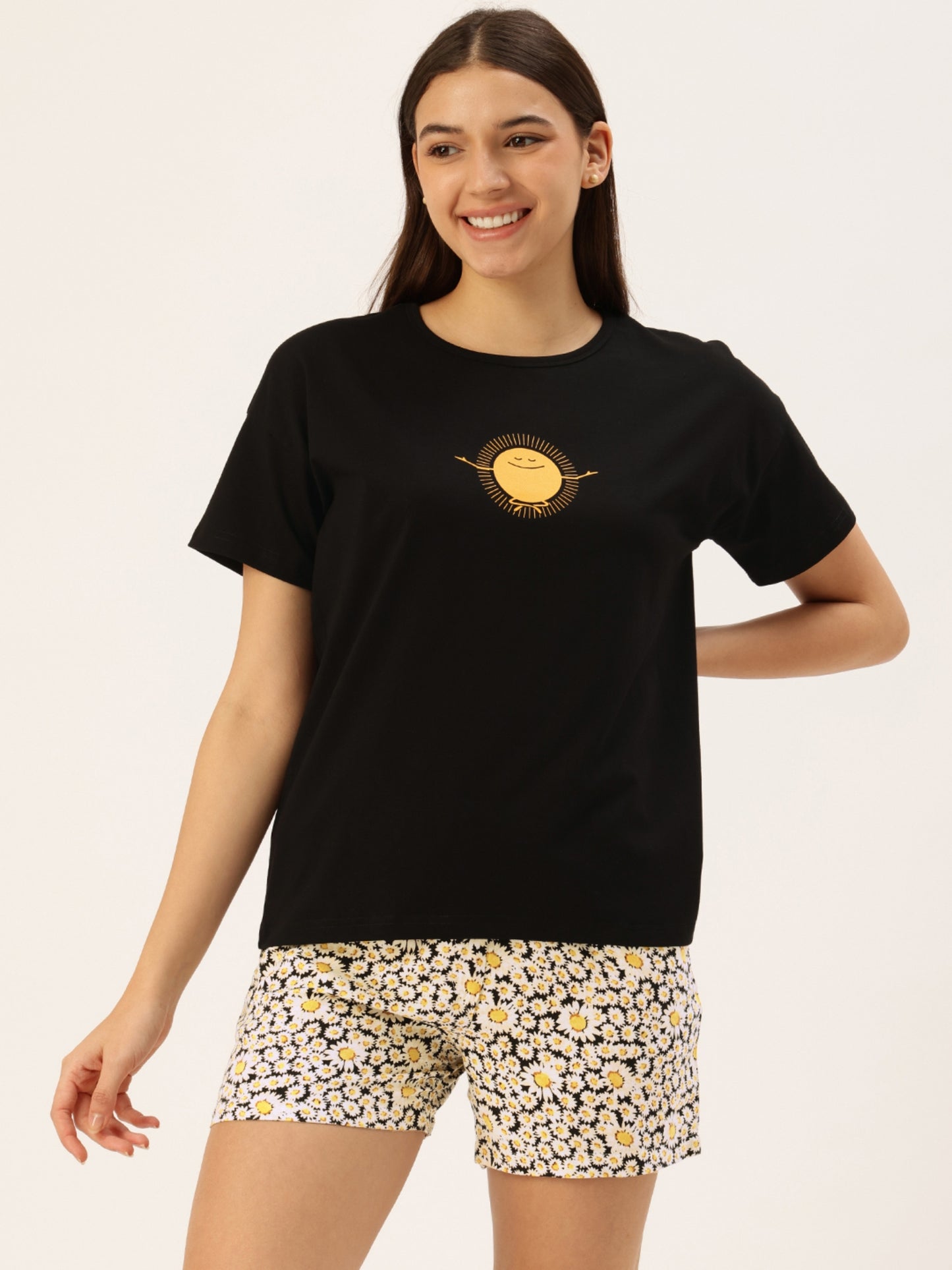 Black Floral T-shirt & Shorts