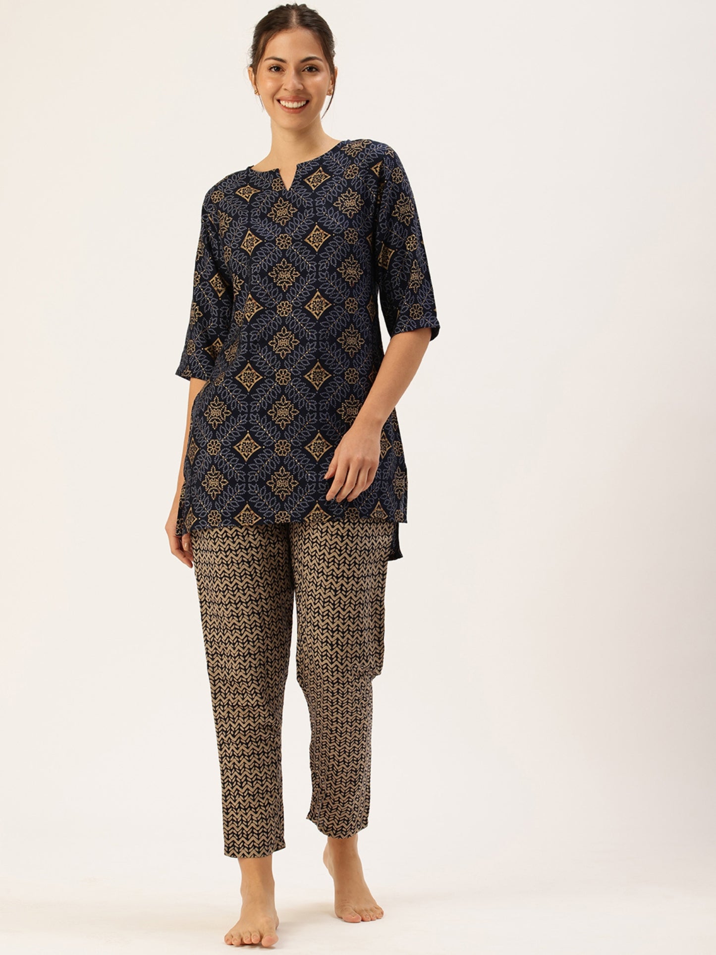 Blue Floral Kurta & Pyjamas Set