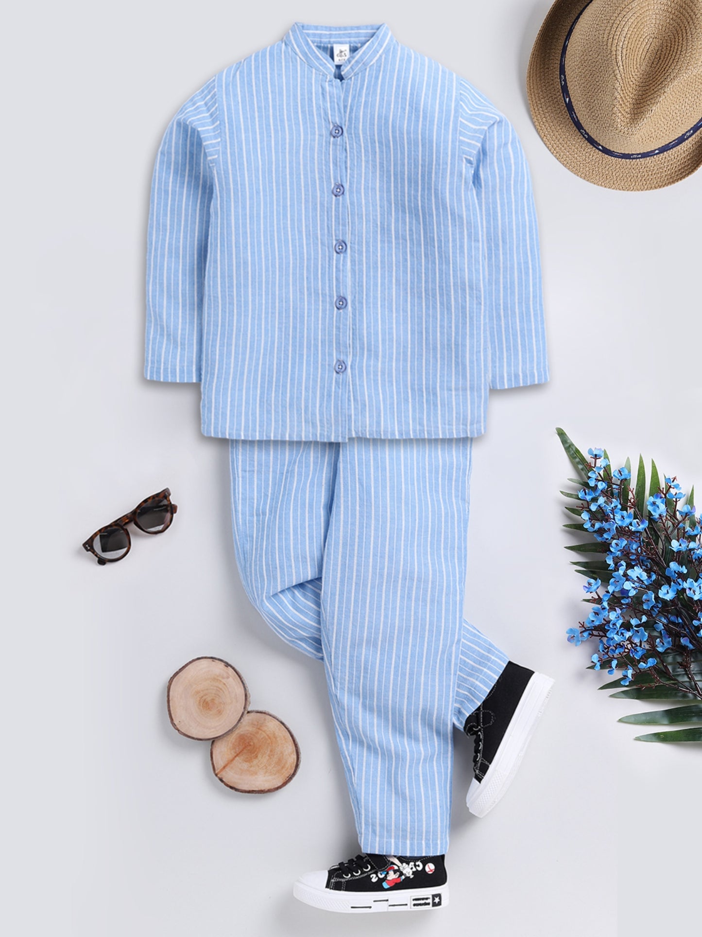 Blue Striped Night Suit