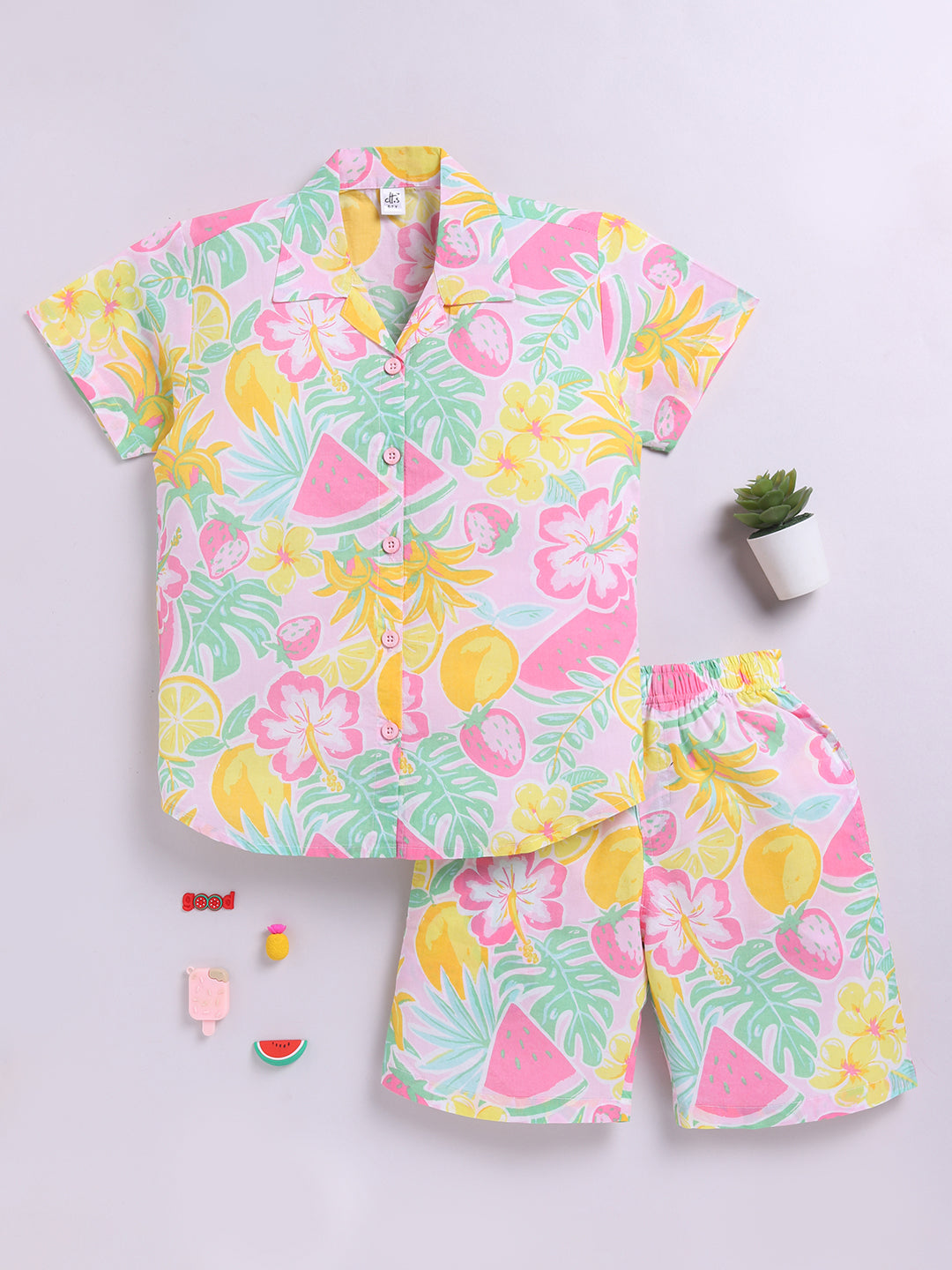 Pink Tropical Short Sleeves Co-ord Set