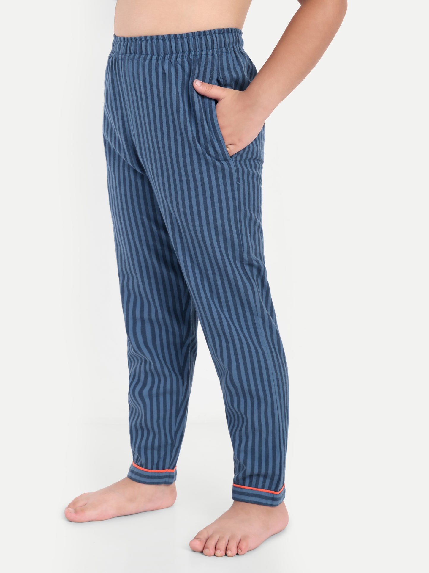 Blue Cotton Woven Striped Full Sleeve Night Suit