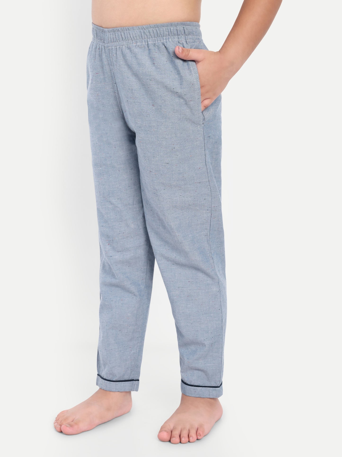 Blue Cotton Woven Typography Full Sleeve Night Suit